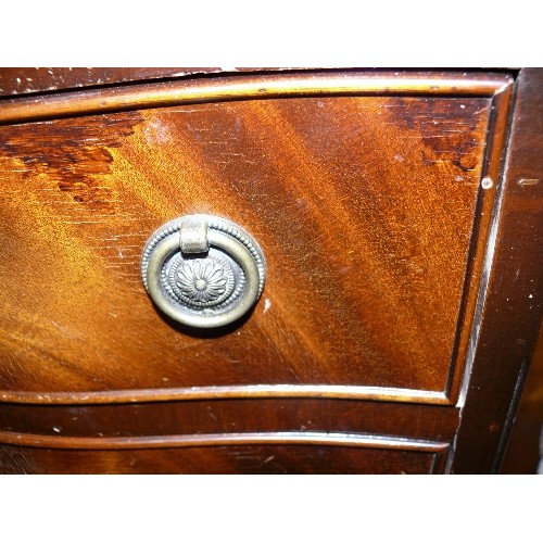 411 - BOW FRONT CHEST OF 6 DRAWERS WITH BRASS DROP RING HANDLES