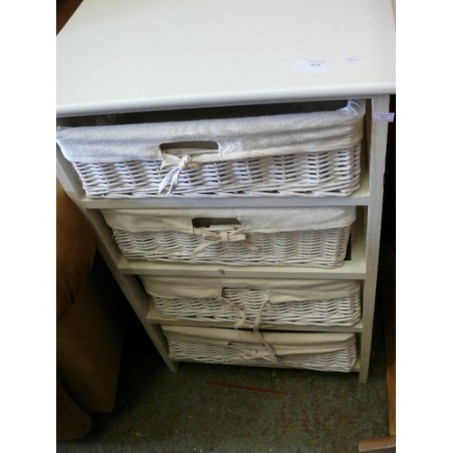 429 - WHITE STORAGE CHEST WITH  4 LINED WICKER DRAWERS