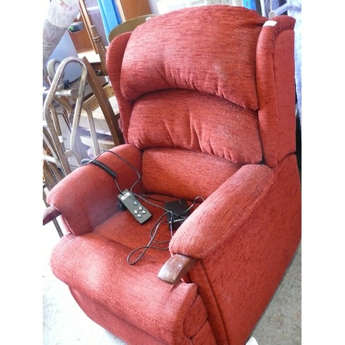 441 - RISE AND RECLINE CHAIR IN BURGUNDY CHENILLE, NEW WITH TAGS