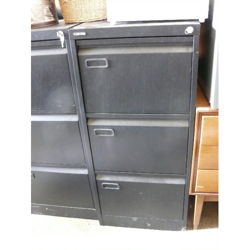 446 - METAL 3 DRAWER FILING  CABINET WITH KEY, POWDER COATED MATT BLACK