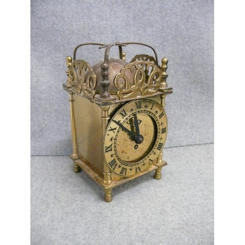 47 - A BRASS CARRIAGE CLOCK WITH KEY BY SMITHS, CLOCK WORKING BUT BODY NEEDS T L C