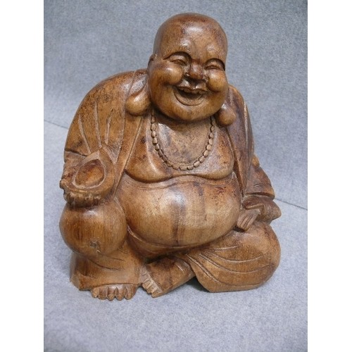 88 - WOODEN LAUGHING BUDDHA FIGURE.