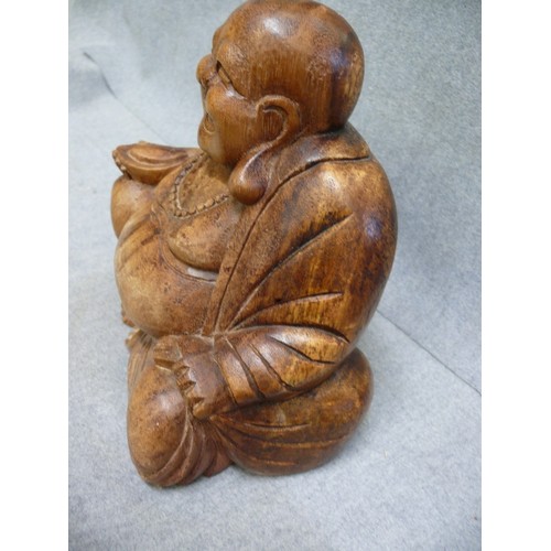 88 - WOODEN LAUGHING BUDDHA FIGURE.