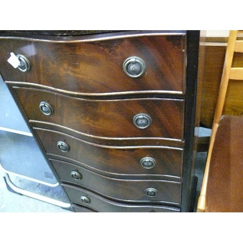 411 - BOW FRONT CHEST OF 6 DRAWERS WITH BRASS DROP RING HANDLES