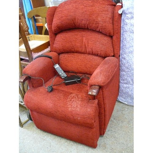 441 - RISE AND RECLINE CHAIR IN BURGUNDY CHENILLE, NEW WITH TAGS