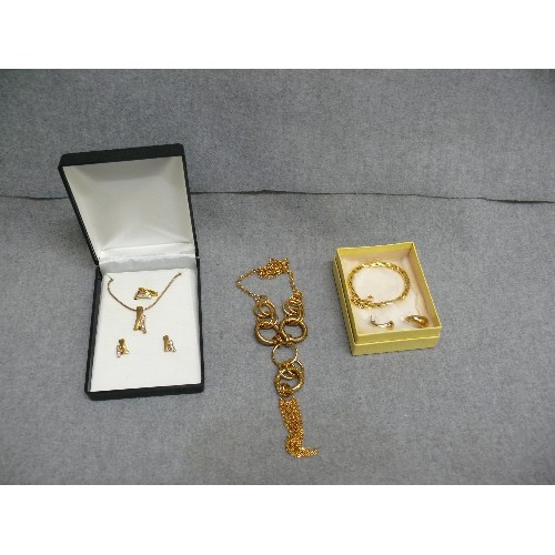 26 - 2 LOTS OF JEWELLERY SETS PLUS A LARGE GOLD PLATE NECKLACE