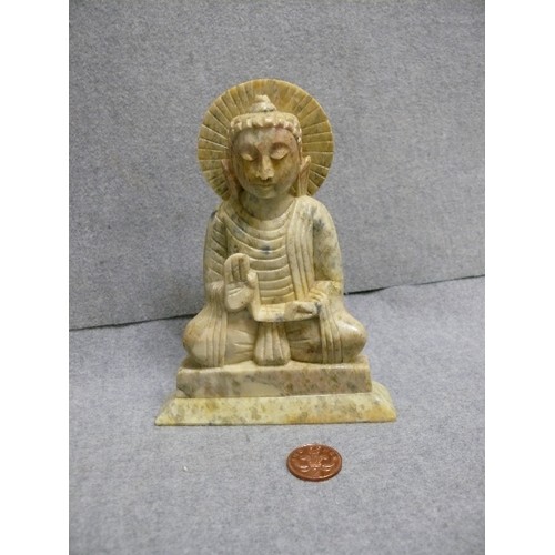 73 - SITTING BUDDHA SOAPSTONE FIGURE.