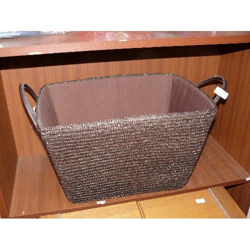 170 - 2-HANDLED RAFFIA BASKET. FABRIC LINED.