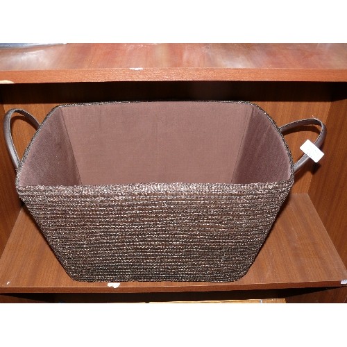 170 - 2-HANDLED RAFFIA BASKET. FABRIC LINED.