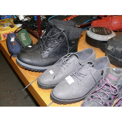 300 - TEX URBAN WEAR BLACK BOOTS BY LIVERGY SIZE 9, PAIR OF GREY SUEDE SHOES BY NEXT SIZE 6.5 AND PAIR OF ... 