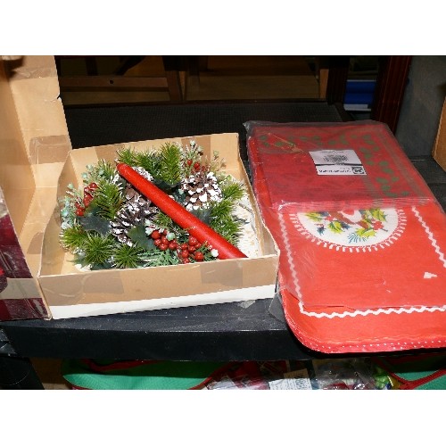 361 - QUANTITY OF CHRISTMAS ITEMS, BOXED MINI TREE, CHRISTMAS CARDS, CANDLES, HOLLY ETC.