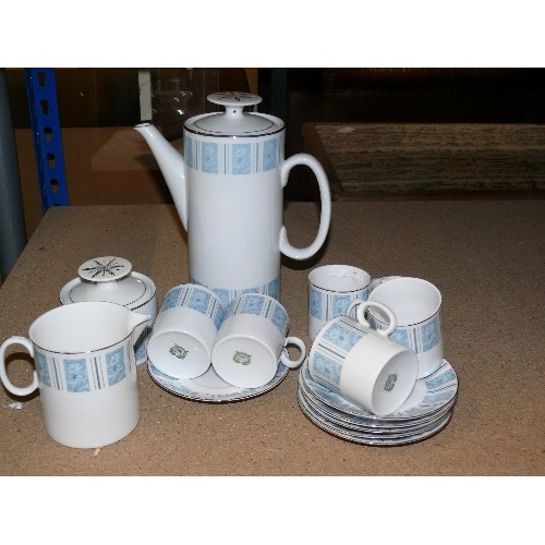 375 - RETRO PALE BLUE AND WHITE COFFEE SET FOR 6