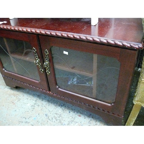 399 - TV CABINET WITH  GLASS DOORS, MAHOGANY FINISH