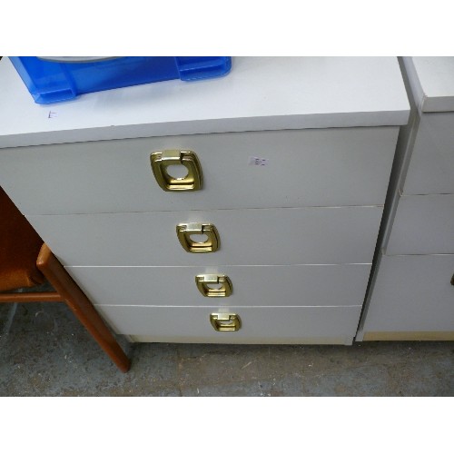 403 - WHTE MELAMINE CHEST OF 3 DRAWERS AND A MATCHING 4 DRAWER BEDSIDE CHEST