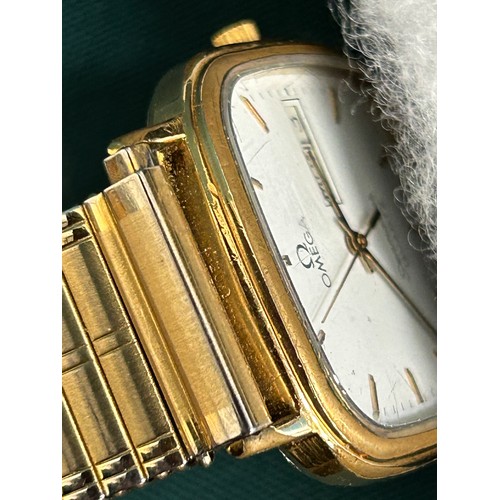 59A - An Omega Seamaster Quartz square dial wrist watch with 20 micron gold filled case, steel and gilt me... 