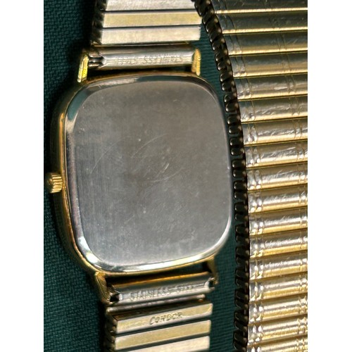 59A - An Omega Seamaster Quartz square dial wrist watch with 20 micron gold filled case, steel and gilt me... 