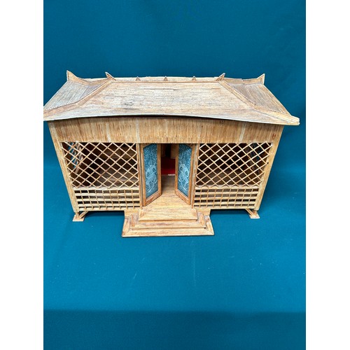 400 - A large vintage matchstick model of a Japanese Tea House, with removable roof, interior screens and ... 