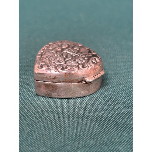 136 - A very pretty Sterling Silver Heart shaped Pill Box in the Continental Style, hallmarked Sheffield 2... 