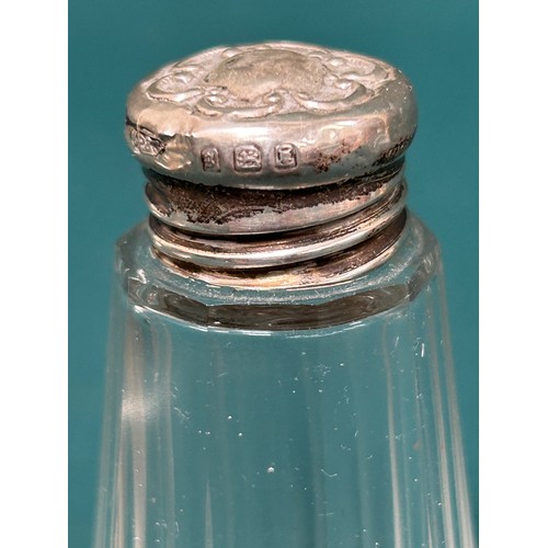 136G - Cut glass dressing table jar with silver top, London 1922 and a rouge pot, Birmingham 1916