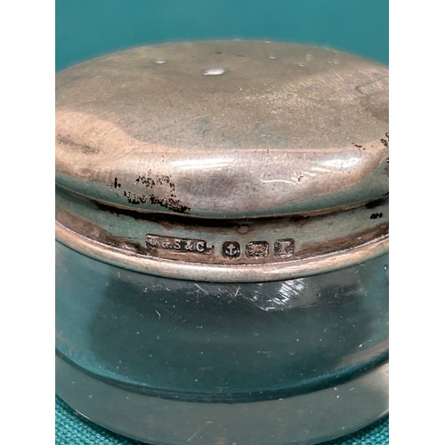 136G - Cut glass dressing table jar with silver top, London 1922 and a rouge pot, Birmingham 1916