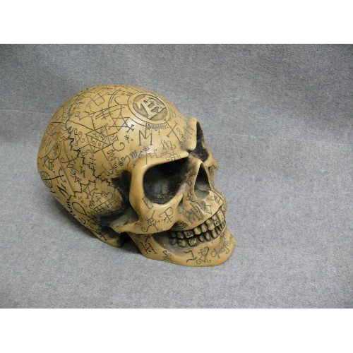 51 - THE VAULT BY ALCHEMY SKULL WITH PYRAMID SHAPED 3 LEVEL STORAGE BOX IN BLACK AND GOLD