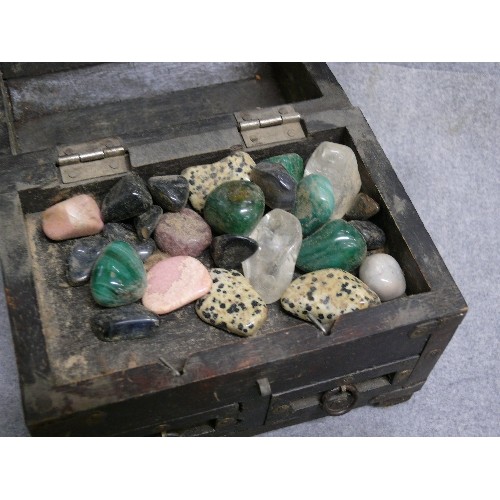 53 - SMALL WOOD AND METAL BANDED TREASURE CHEST WITH TWO MOORISH STYLE WOOD AND METAL TRINKET BOXES SHOWI... 