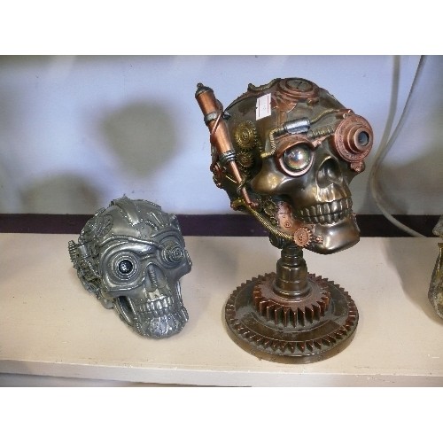 63 - 2 STEAMPUNK SKULLS, ONE WITH WORKING LIGHT