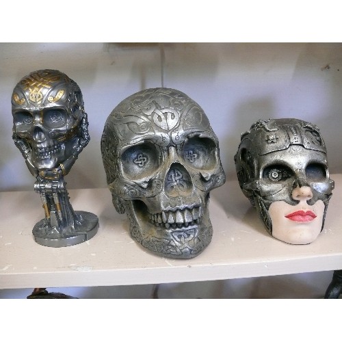 67 - A LARGE VERY HEAVY STEAM PUNK SKULL PLUS 2 SMALLER ONES