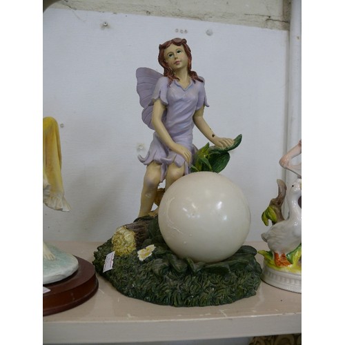 74 - A FAIRY FIGURE WITH GLOBE PLUS A MOTHER AND CHILD FIGURE AND A GIRL AND GOOSE FIGURE