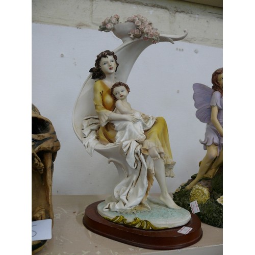 74 - A FAIRY FIGURE WITH GLOBE PLUS A MOTHER AND CHILD FIGURE AND A GIRL AND GOOSE FIGURE