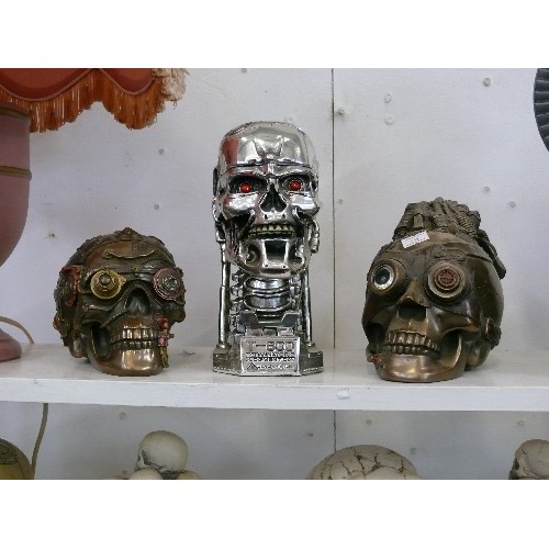 79 - A T-800 LIDDED POT FROM TERMINATOR 2 PLUS 2 STEAM PUNK SKULLS