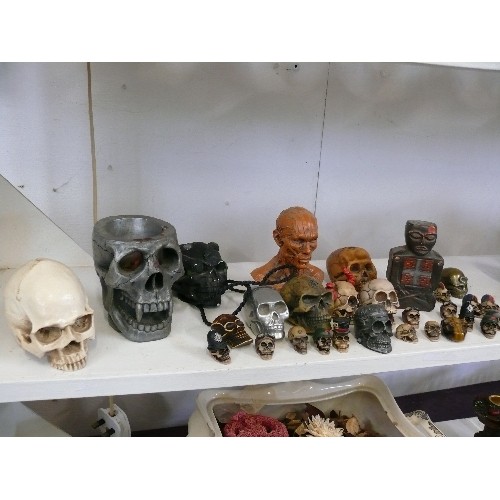87 - A LARGE COLLECTION OF MINIATURE SKULLS TO INCLUDE STEAM PUNK, POLICE, CANDLE HOLDERS ETC