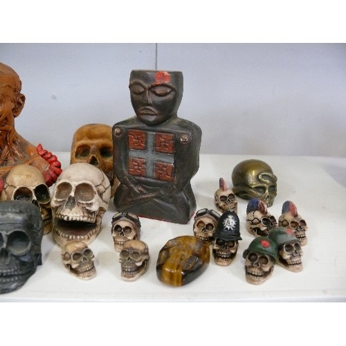 87 - A LARGE COLLECTION OF MINIATURE SKULLS TO INCLUDE STEAM PUNK, POLICE, CANDLE HOLDERS ETC