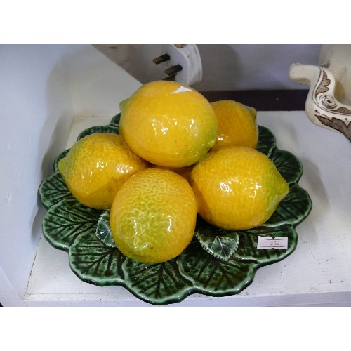 88 - CERAMIC LEMONS ON CABBAGE LEAVES PLUS A LARGE SOUP TUREEN WITH CONTENTS OF POT POURRI