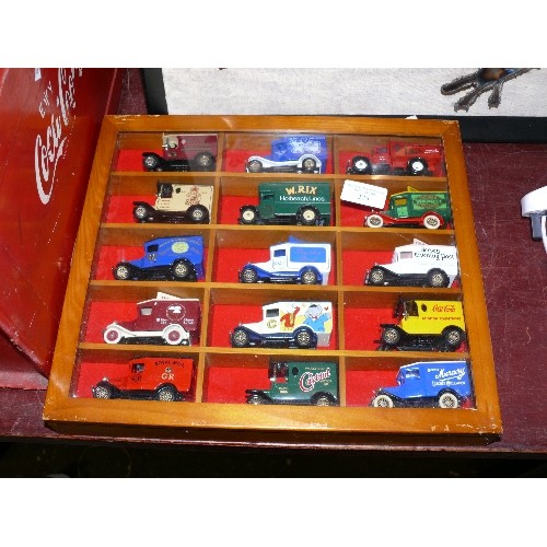 166 - 15 X COLLECTORS CARS [UNBOXED] IN DISPLAY CABINET.