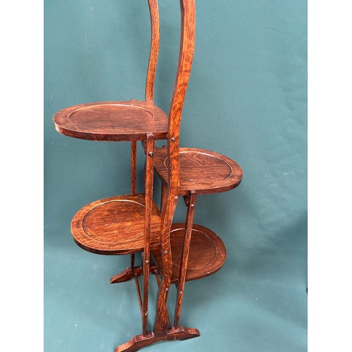 456 - A 1930's Art Deco oak folding cake stand - 4 tier