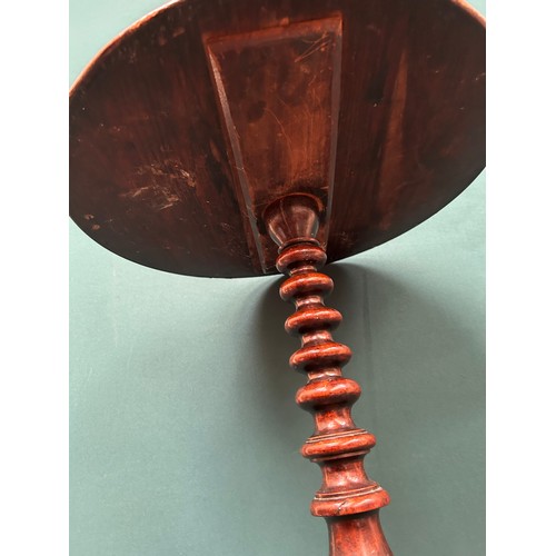 455 - A 19th Century rosewood lamp or wine table with brass inlay work to the top, turned column with trip... 