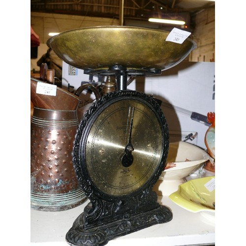 240 - A SET OF SALTER FLAT BACK WEIGHING SCALES WITH BRASS DIAL