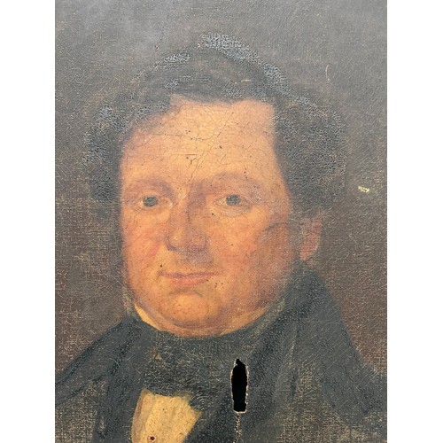 144A - Mid 19th Century Oil Painting on Canvas, a portrait of a Gentleman. With damage, stencilled mark to ... 