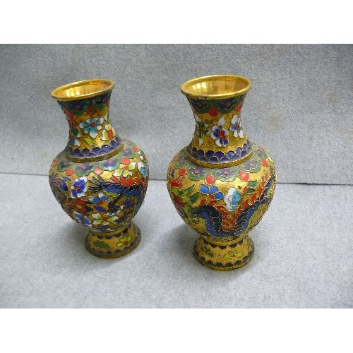 8 - A PAIR OF CLOISONNE VASES IN BRIGHT COLOURS