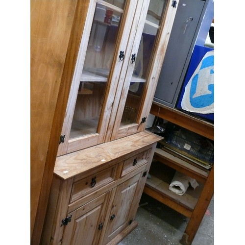 446 - TRADITIONAL PINE KICTHEN DRESSER WITH GLASS DOORS TO TOP SECTION