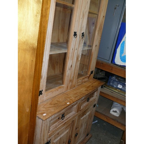 446 - TRADITIONAL PINE KICTHEN DRESSER WITH GLASS DOORS TO TOP SECTION