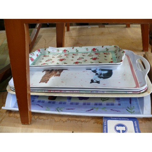 466 - 7 X MELAMINE TRAYS - FLOWER, CAT DESIGNS