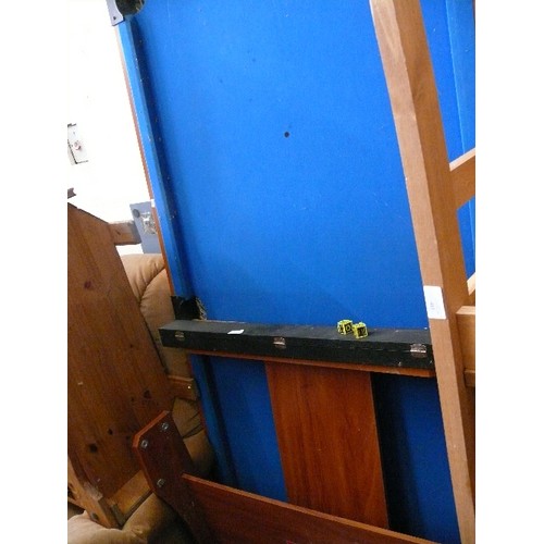 494 - MEDIUM SIZE POOL TABLE WITH BLUE BAIZE, CUES AND  BALLS