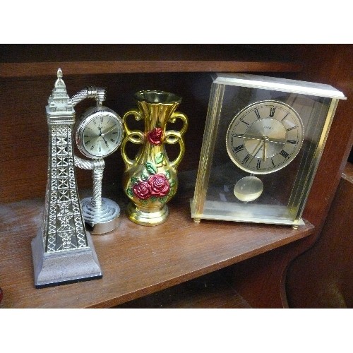 487 - 2 CLOCKS AND 2 ORNAMENTS INCLUDING BLACKPOOL TOWER