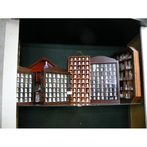 508 - COLLECTION OF THIMBLES AND BELLS IN 6 DISPLAY SHELVES