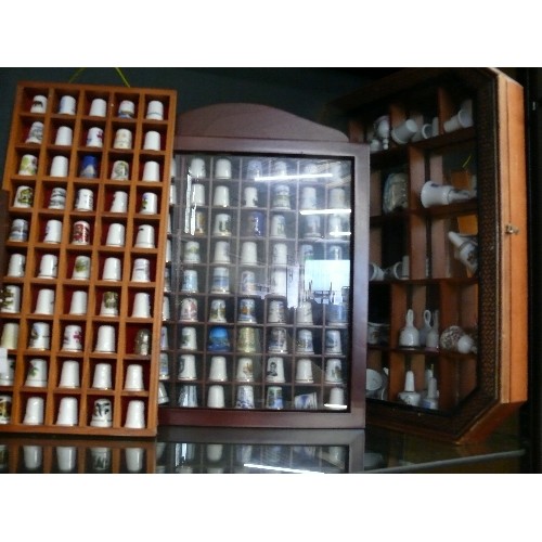 508 - COLLECTION OF THIMBLES AND BELLS IN 6 DISPLAY SHELVES