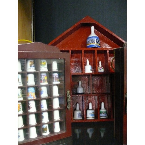 508 - COLLECTION OF THIMBLES AND BELLS IN 6 DISPLAY SHELVES