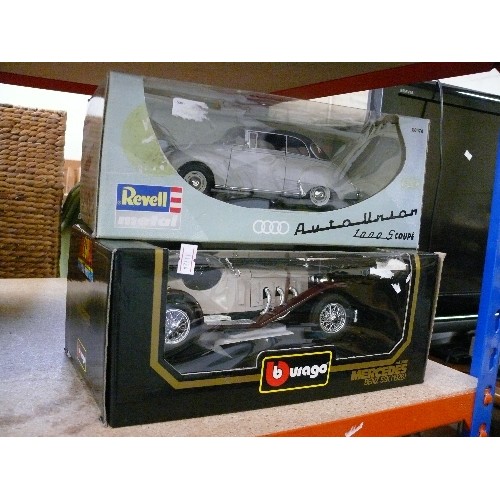 526 - LARGE REVELL DIE-CAST AUDI 1000 S COUPE, BOXED AND A BURAGO MERCEDES BENZ SSK 1928