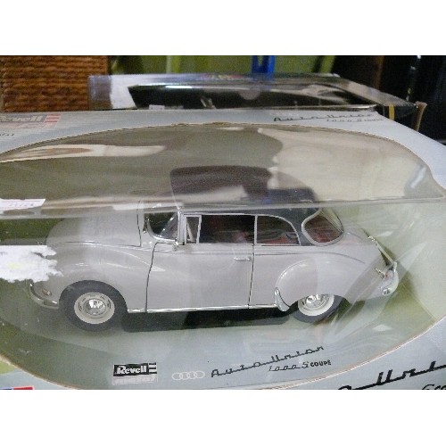 526 - LARGE REVELL DIE-CAST AUDI 1000 S COUPE, BOXED AND A BURAGO MERCEDES BENZ SSK 1928